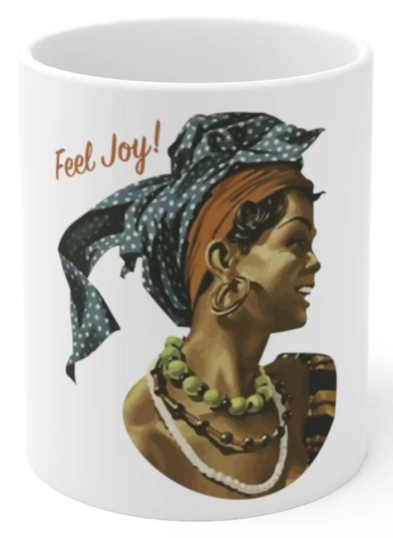 Feel joy smiling woman coffee cup
